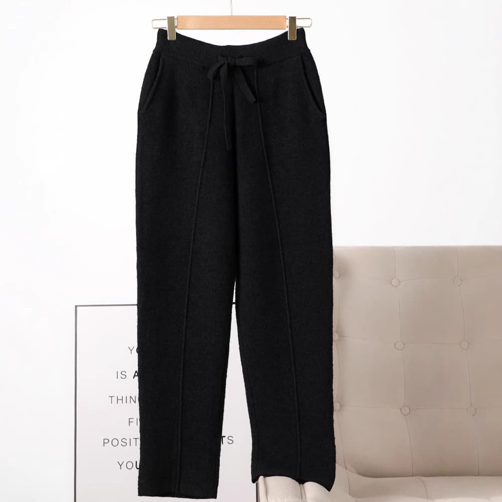 グレー パンツ なめらかニット素材 紐付きゆったりパンツ