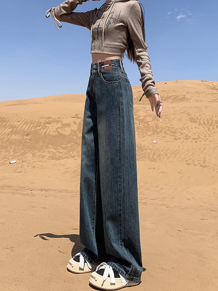 グレー パンツ デニムワイドロングパンツ