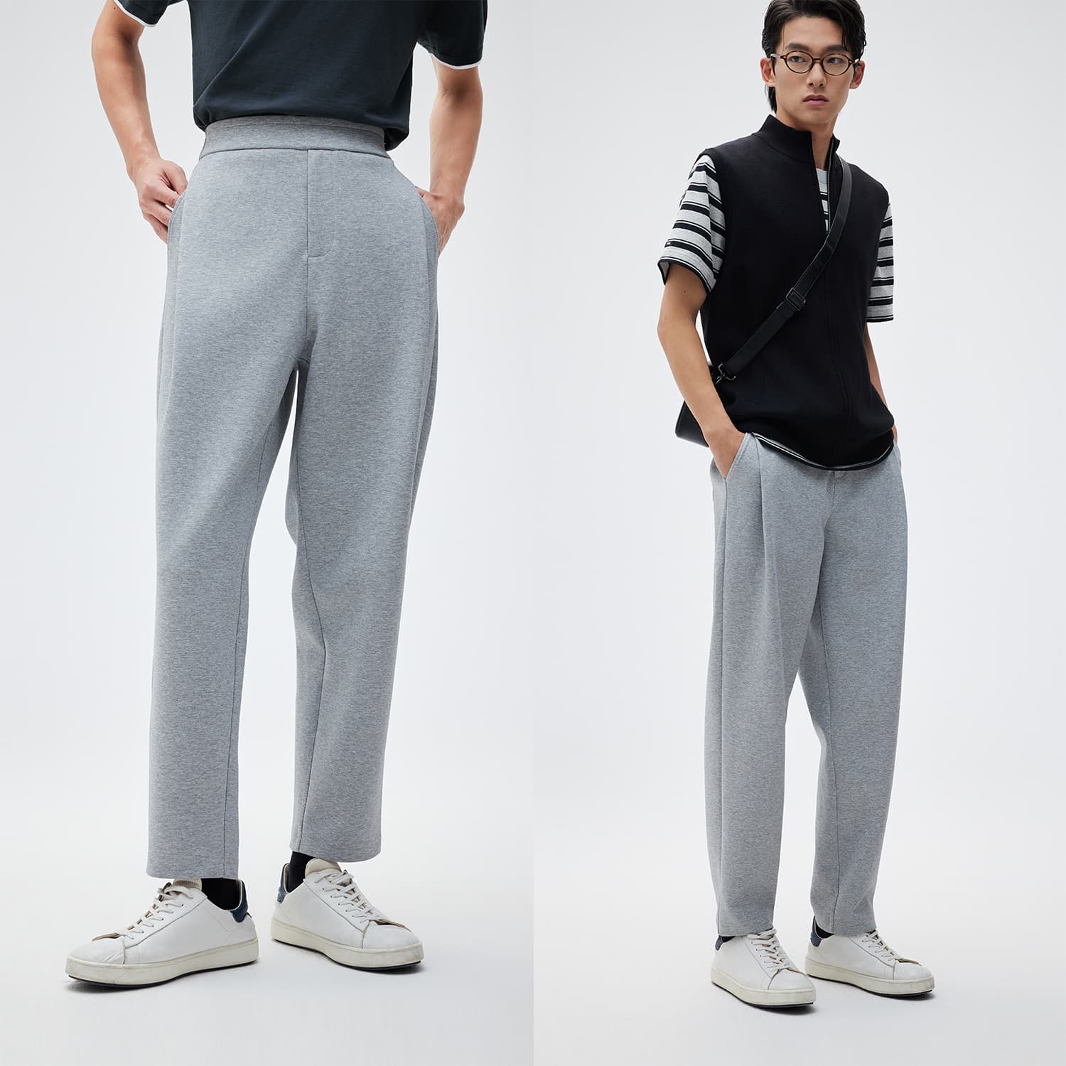 グレー パンツ やわらか素材 リラックステーパードパンツ