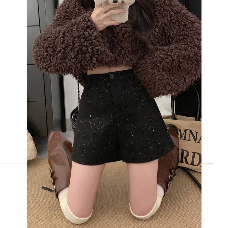 グレー パンツ きらめきウール ショートパンツ