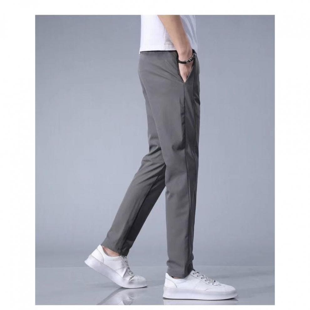 グレー パンツ すっきりシルエット ドローコード細身パンツ