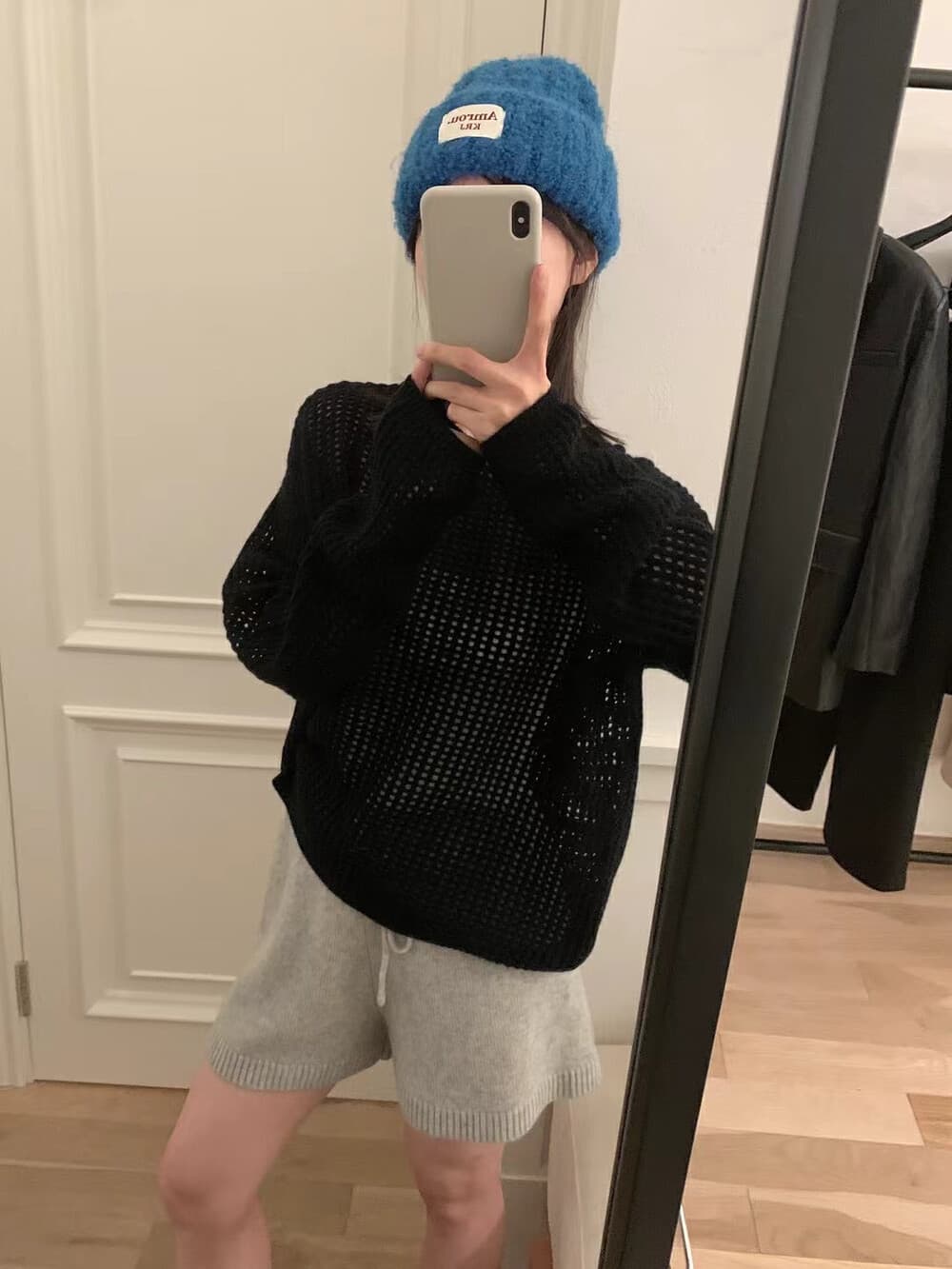 グレー パンツ ふんわりニットショートパンツ