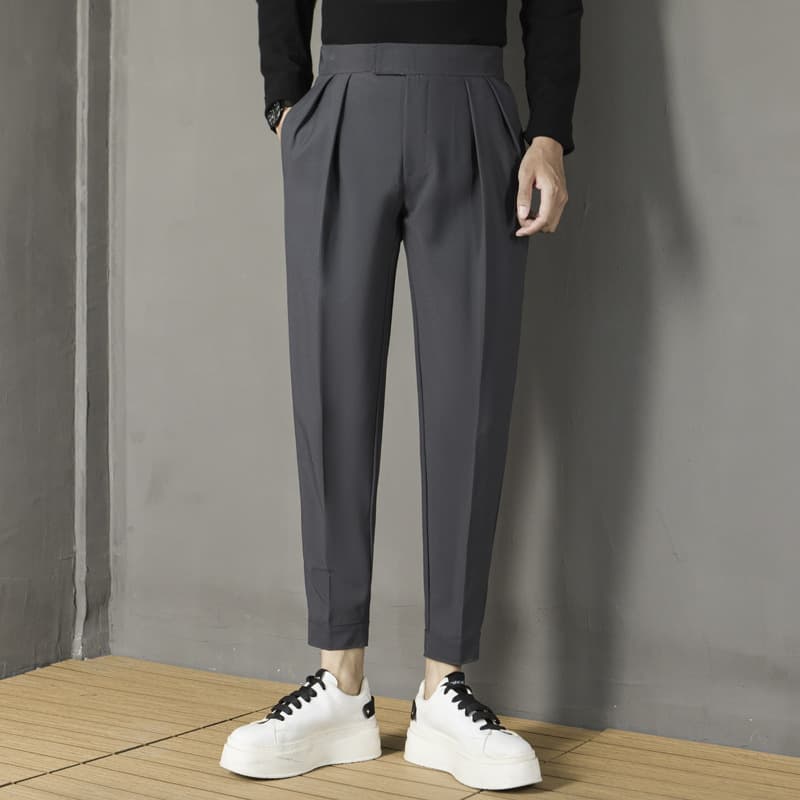 グレー パンツ テーパードシルエット ハイウエスト スラックス