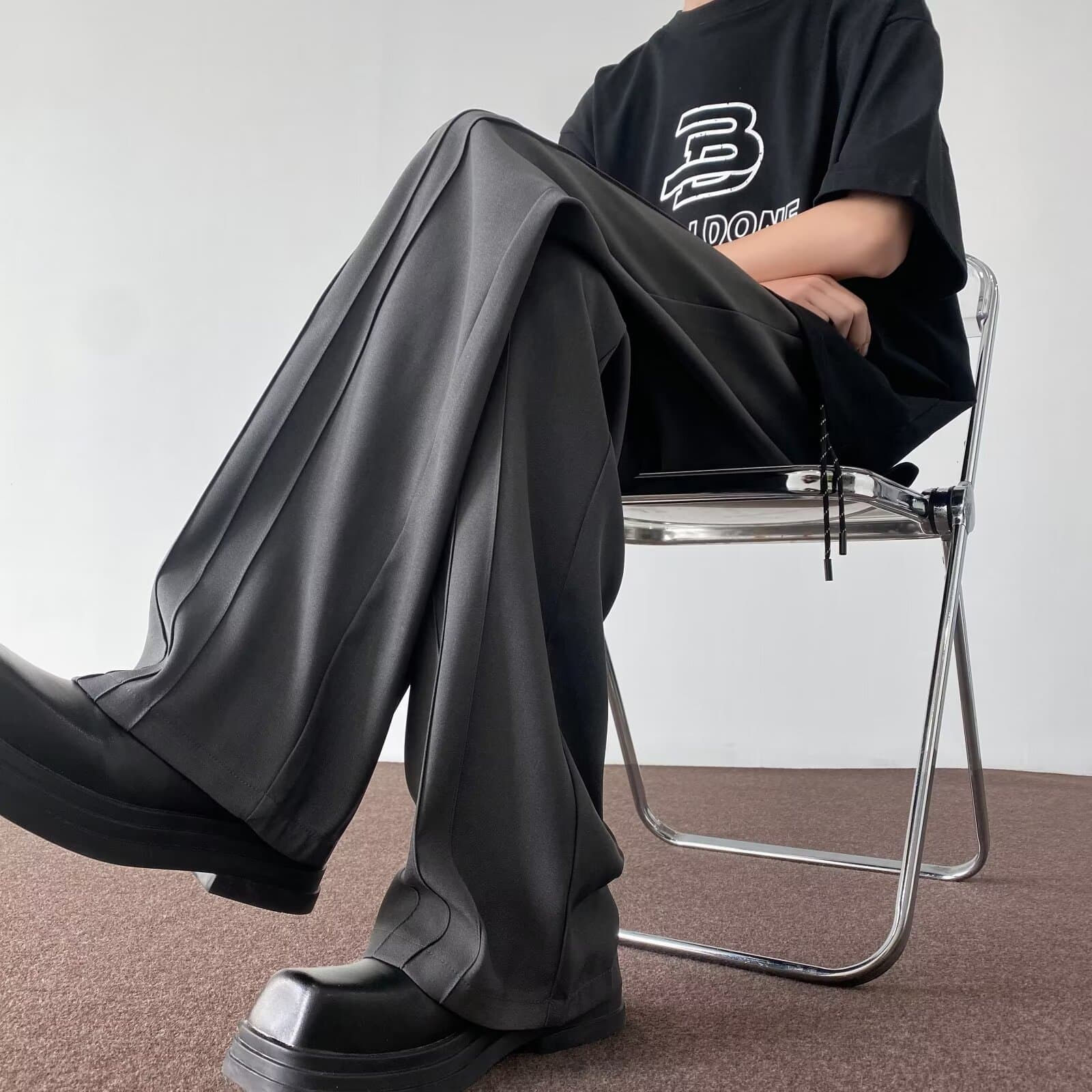 グレー パンツ 優雅なプリーツ デザイン パンツ