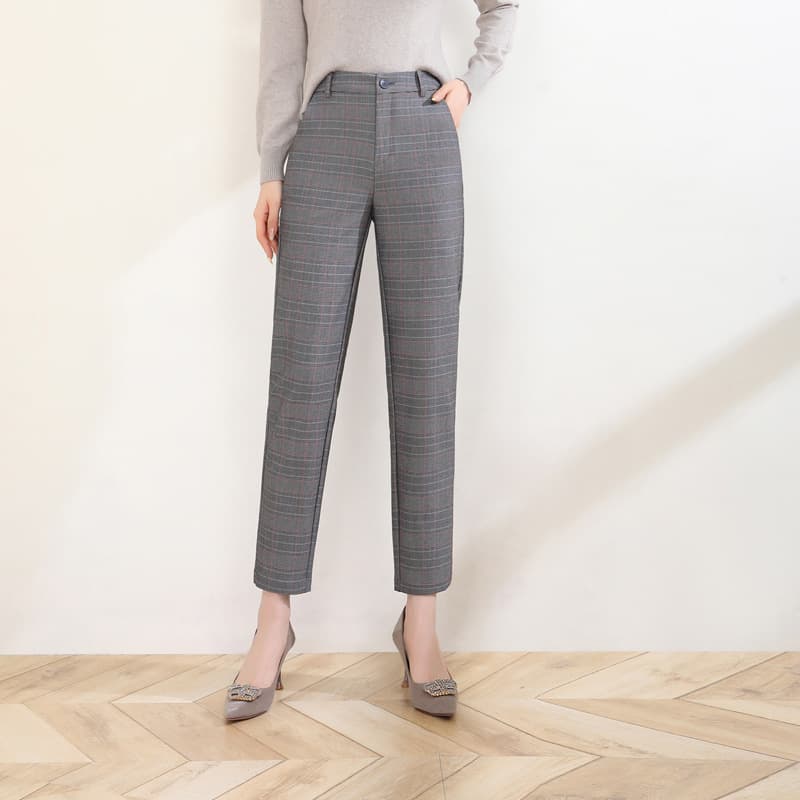 グレー パンツ チェック柄パンツ 上品で洗練されたテーパードデザイン スラックス