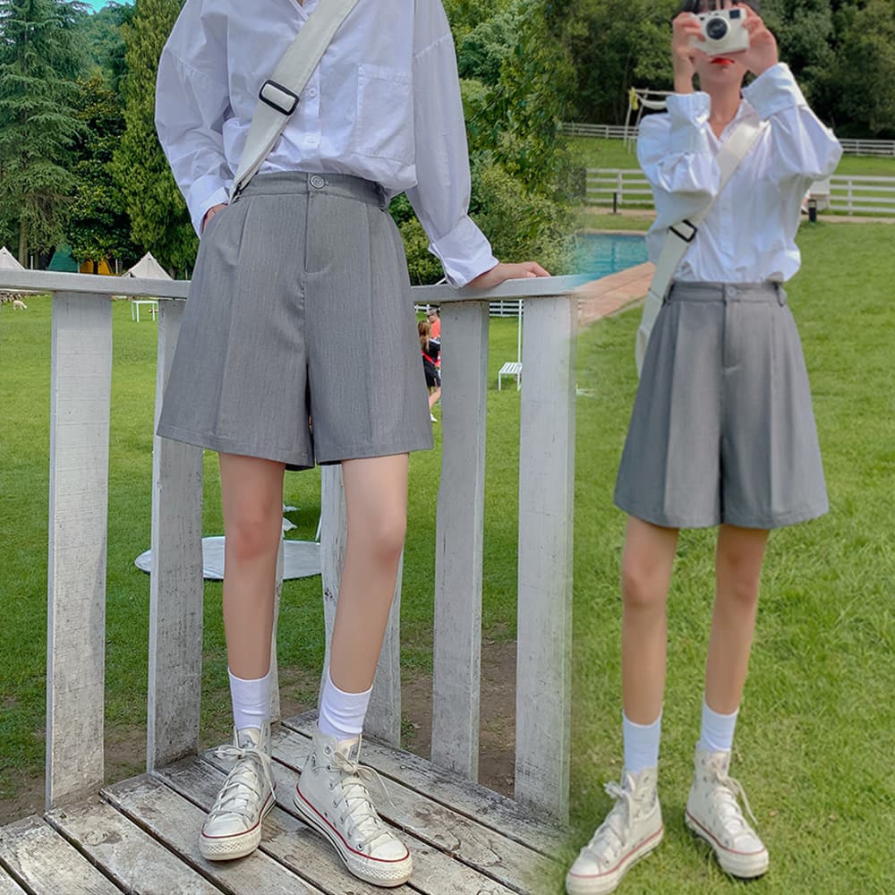 グレー パンツ グレー ワイドハーフパンツ レディース 夏用