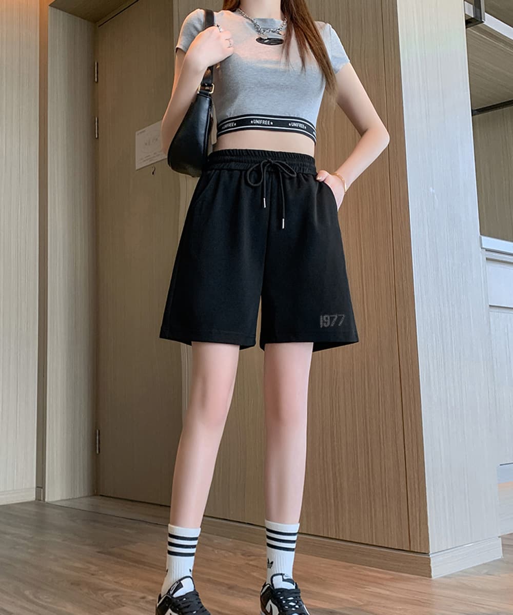 グレー パンツ グレー スウェット ハーフパンツ 韓国風ショートパンツ