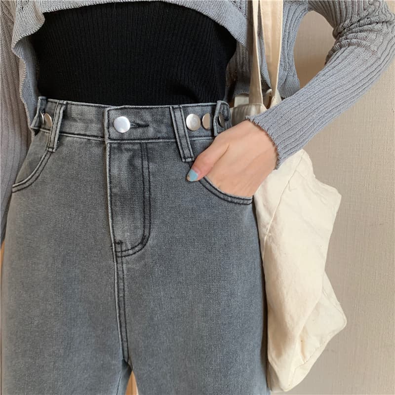グレー パンツ デニムワイドパンツ ストレートシルエット