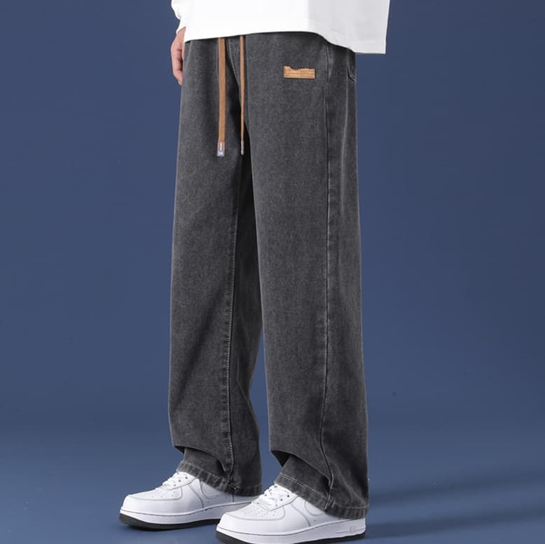 グレー パンツ リラックスデニムパンツ