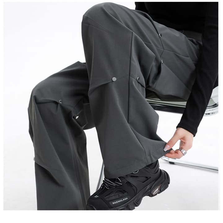グレー パンツ ワイドシルエット デザインカーゴパンツ
