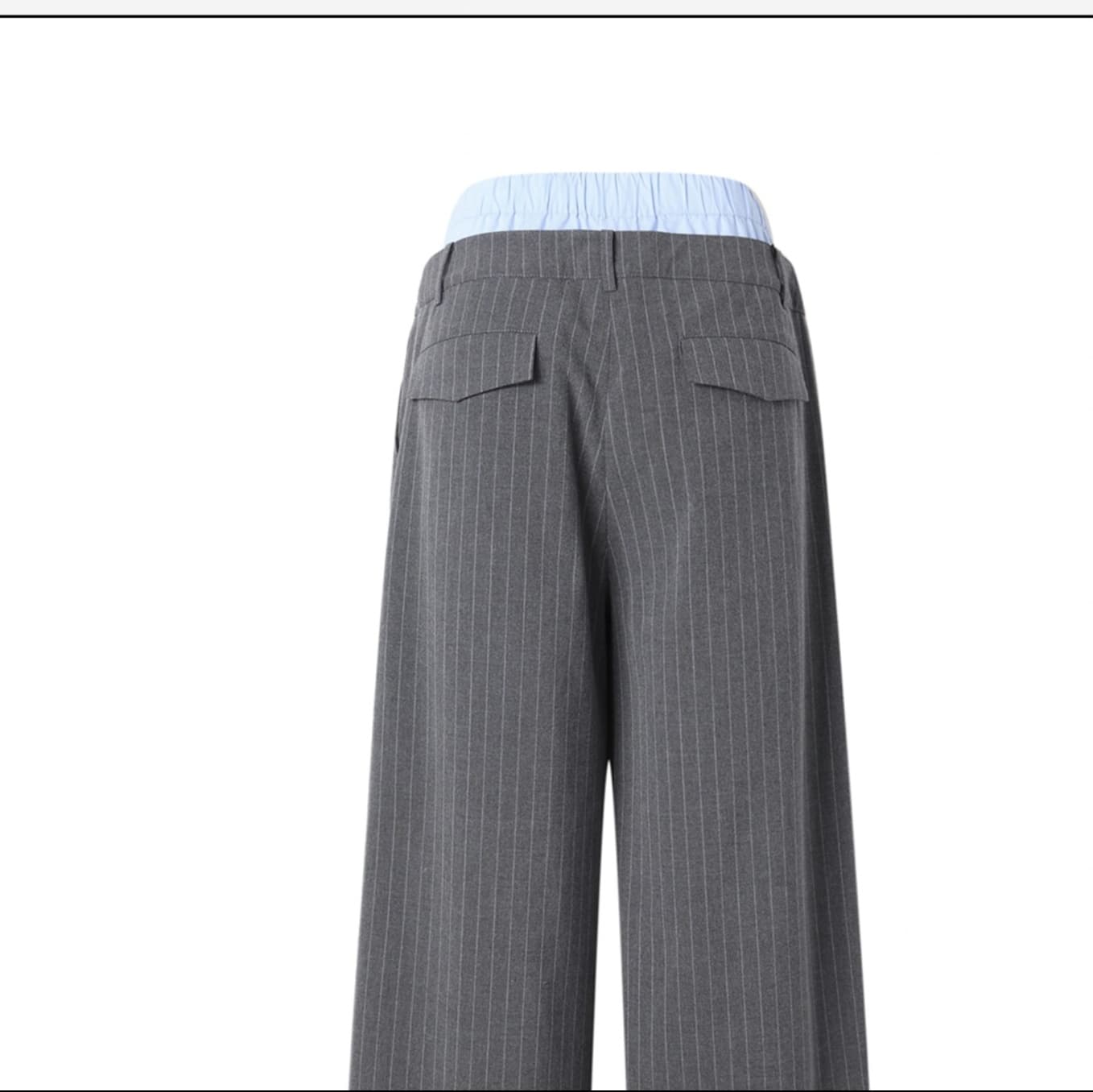 グレー パンツ ストライプ柄ワイドパンツ