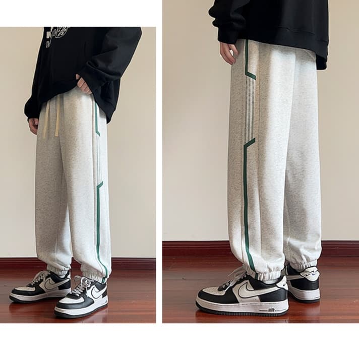 グレー パンツ サイドライン入りゆったりスウェットパンツ