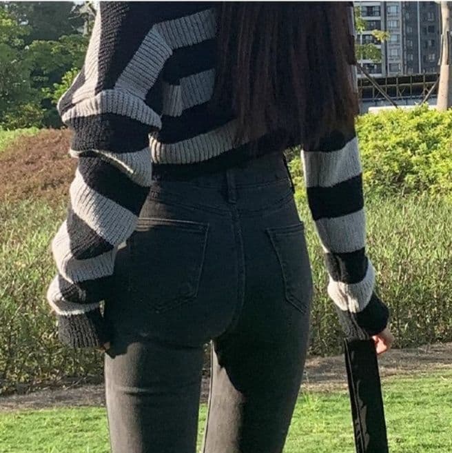 グレー パンツ 美脚際立つ高腰スキニーパンツ
