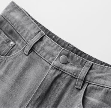 グレー パンツ ゆったりデニムワイドパンツ