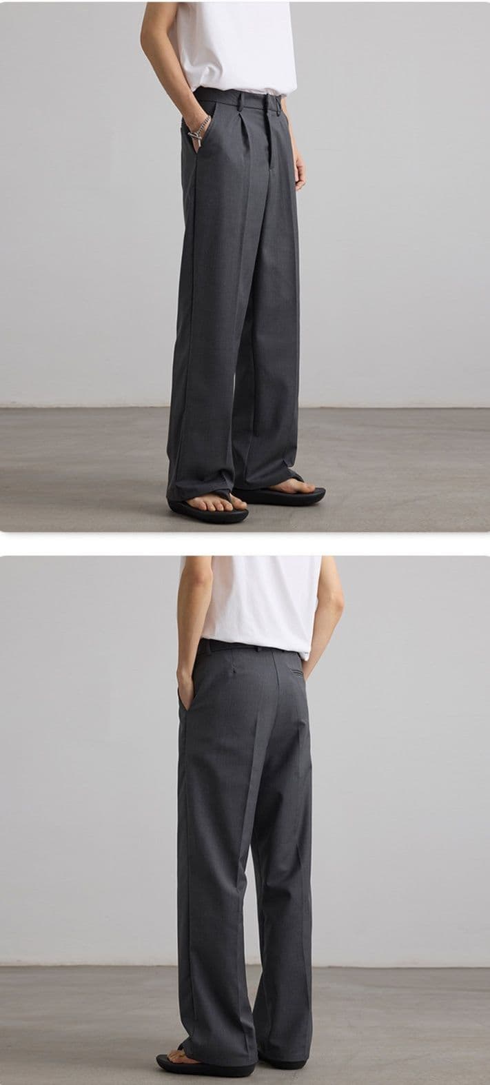グレー パンツ ワイドシルエットタックデザイン美脚スラックス