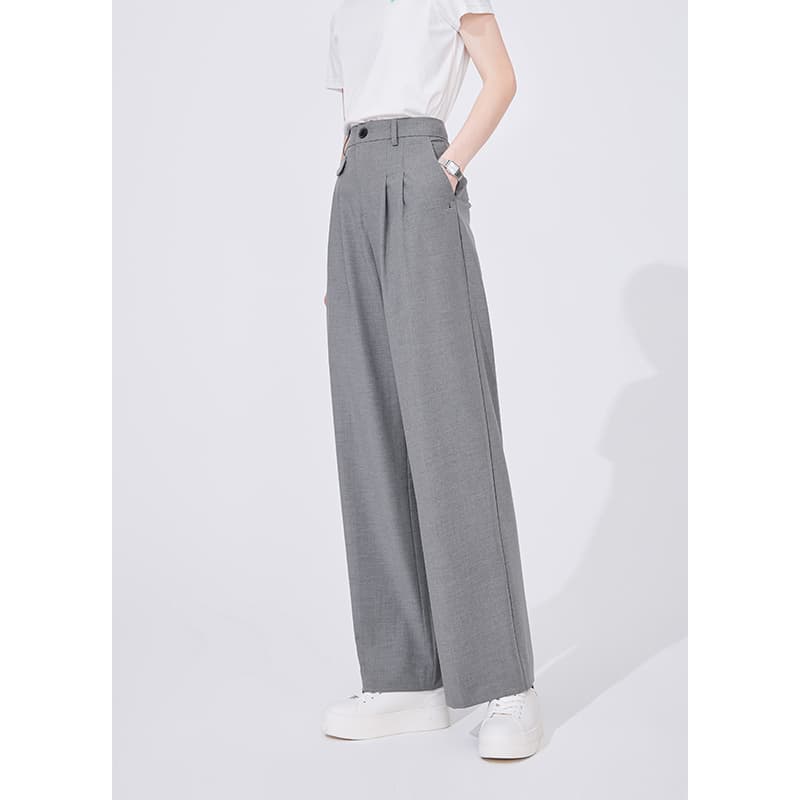 グレーパンツ タックパンツ 上品なワイドシルエット