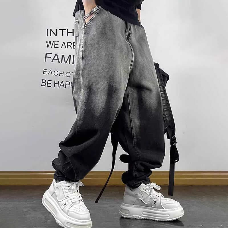グレー パンツ グラデーション加工ワイドデニム