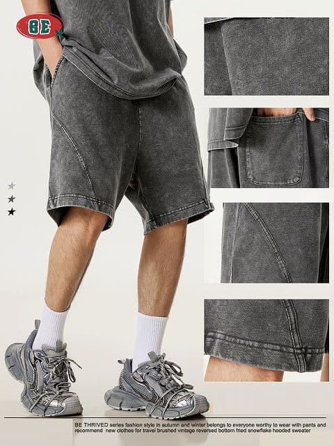 グレー パンツ ビンテージ風 ショートパンツ ストリート系 半ズボン 春夏 新作