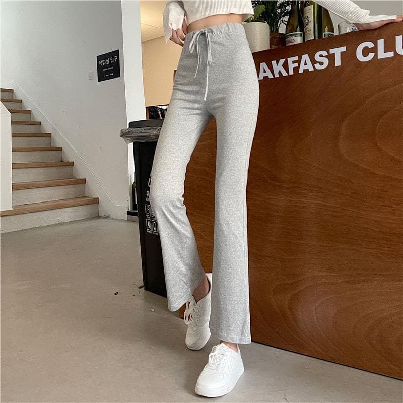グレー パンツ ウエスト紐付き楽ちんルームパンツ