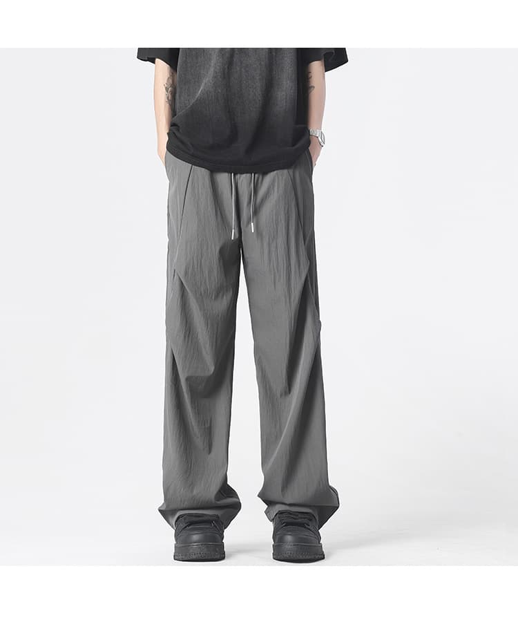 グレー パンツ しなやか風合いドレープワイドパンツ
