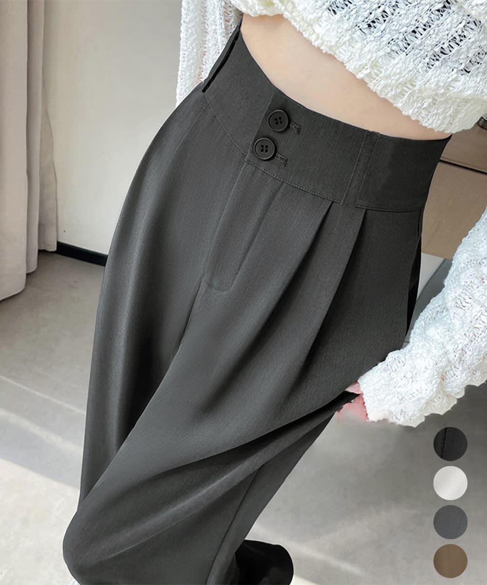 グレー パンツ グレー ツータック ワイドパンツ ハイウエスト スラックス