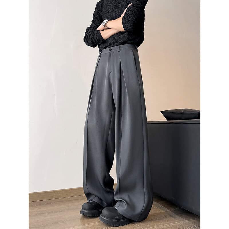 グレーパンツ タックパンツ シルエット抜群タック入りパンツ