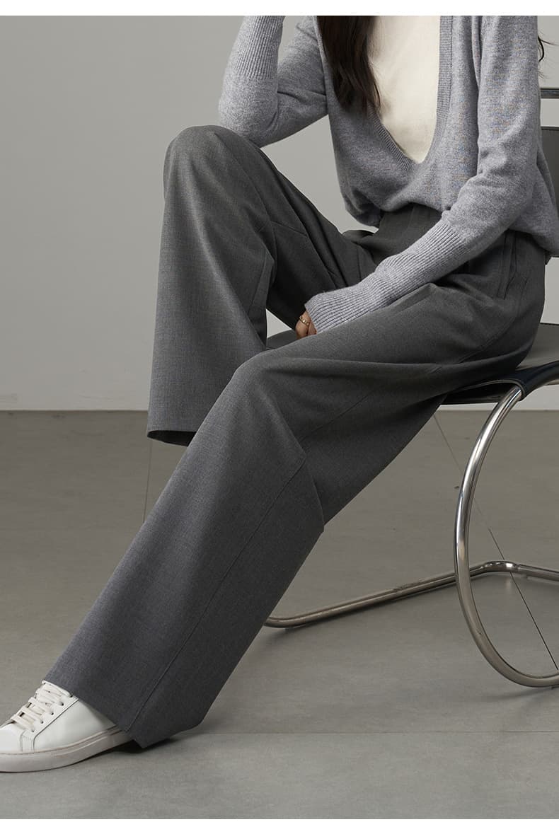 グレー パンツ 上質ワイドストレートスラックス