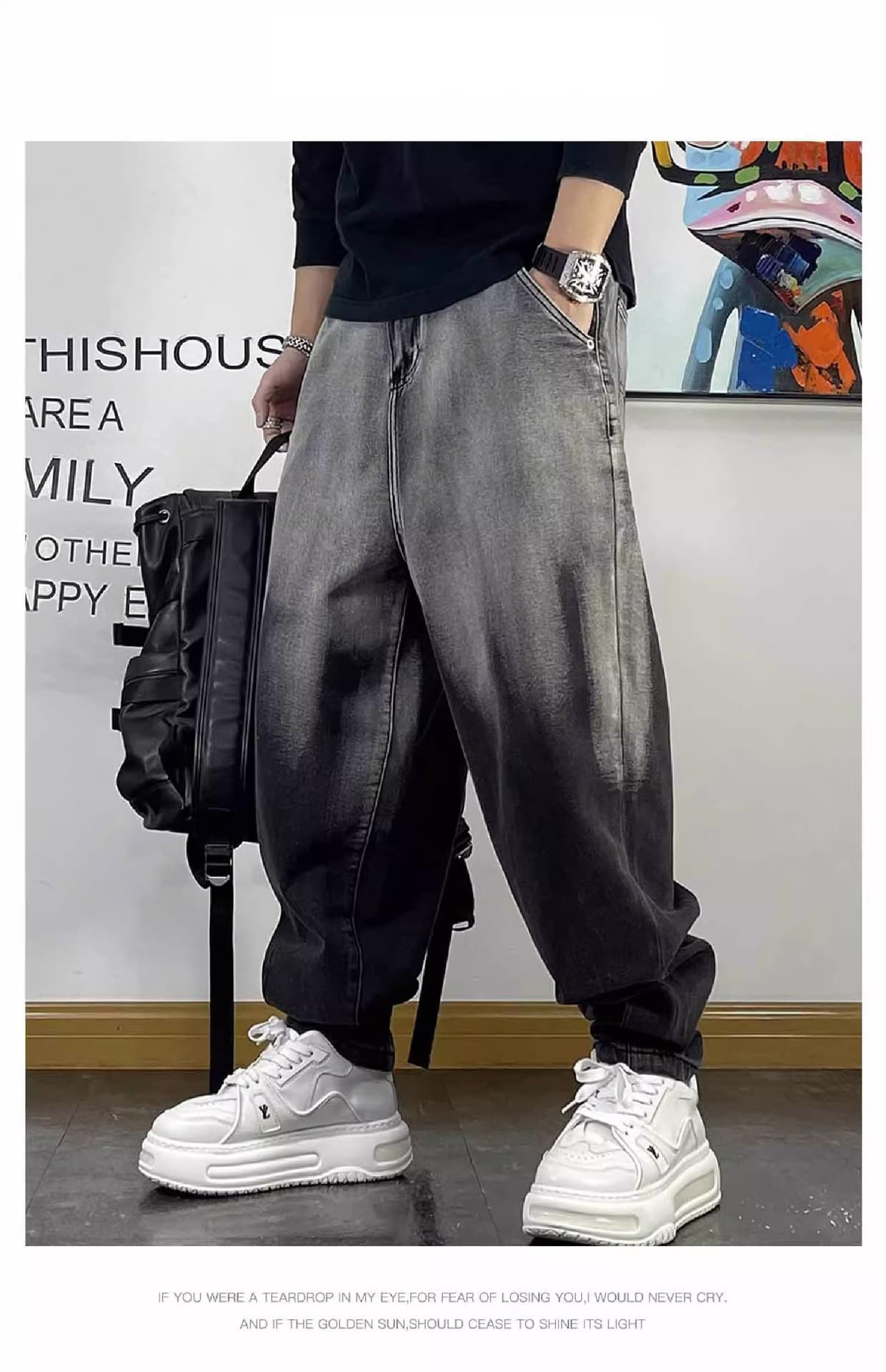 グレー パンツ グラデーション加工ワイドデニム