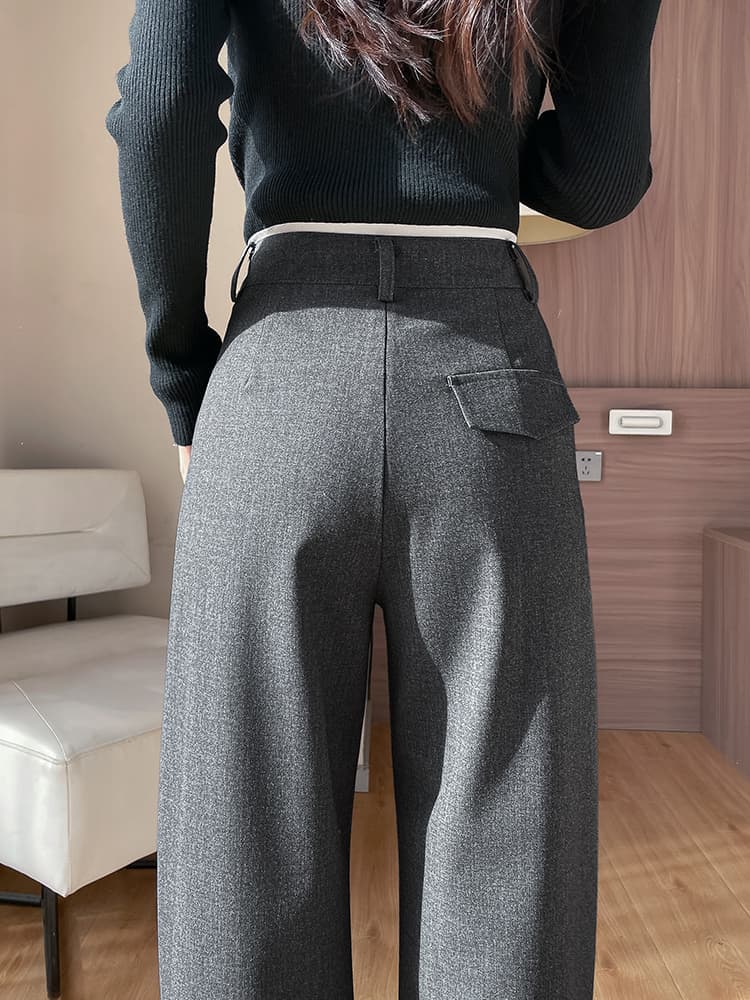 グレー パンツ 上品シルエットワイドタックパンツ