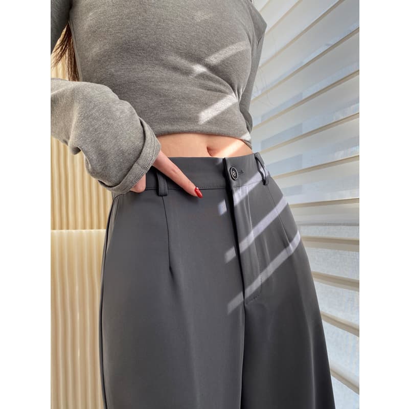 グレー パンツ ストレートストレッチドレスパンツ