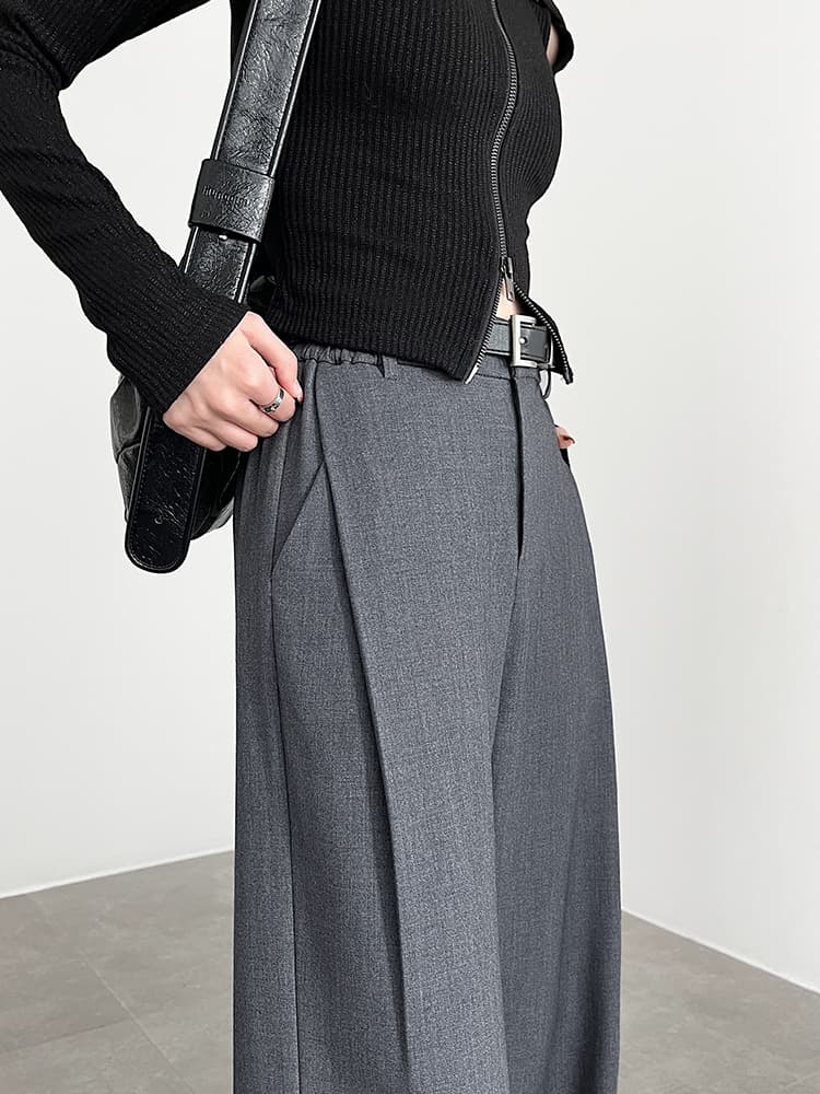 グレー パンツ ストレートフォーマルワイドパンツ
