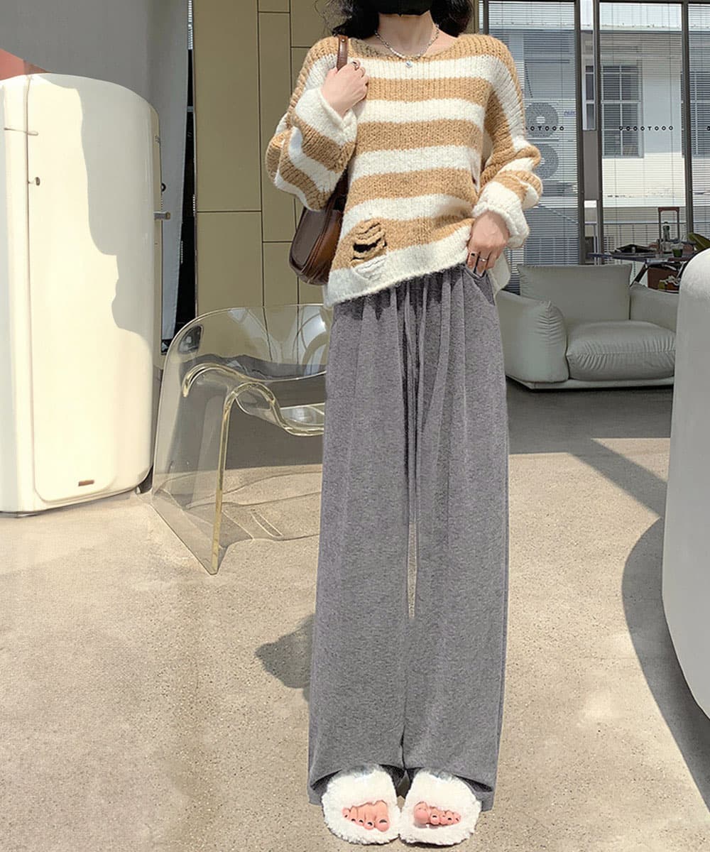 グレー パンツ 薄手スウェット グレー ワイドパンツ 韓国風