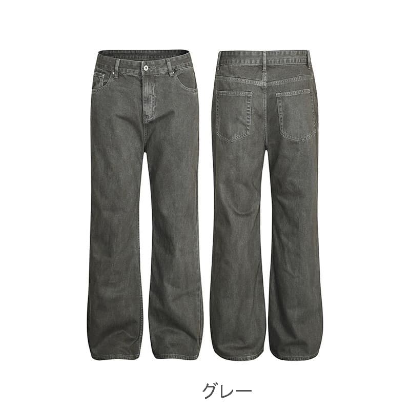 グレー パンツ メンズ ビンテージ風 グレー デニム パンツ 男女兼用 ベルボトム