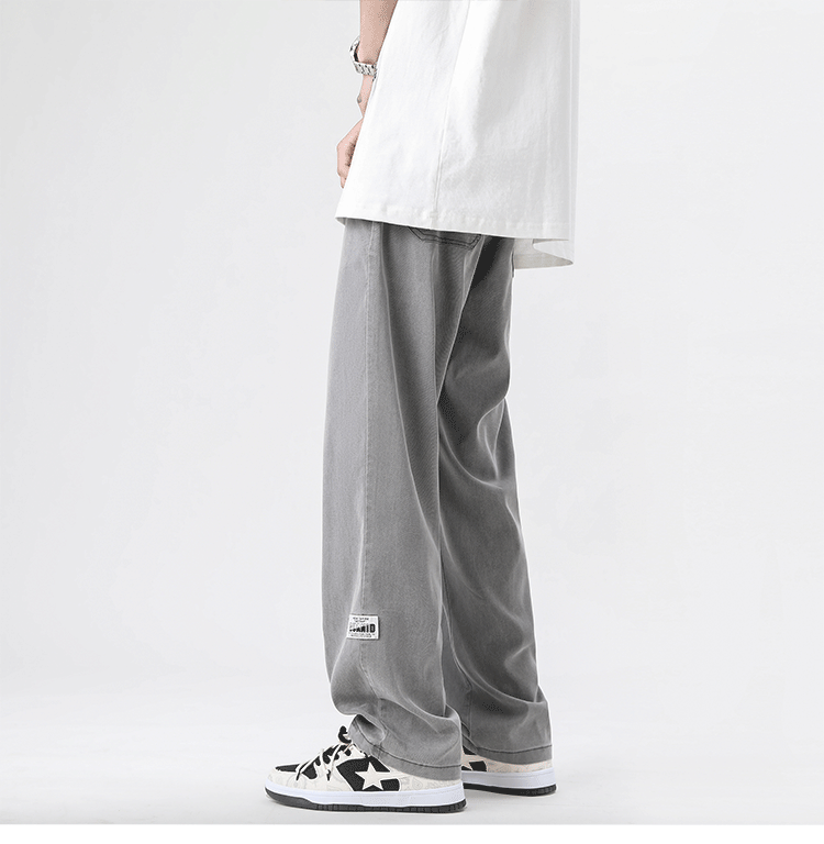 グレー パンツ ゆったりリラックスデニムパンツ