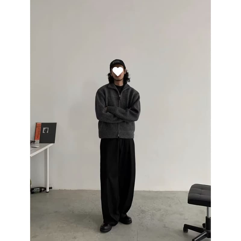 グレー パンツ タック入りワイドドレスパンツ