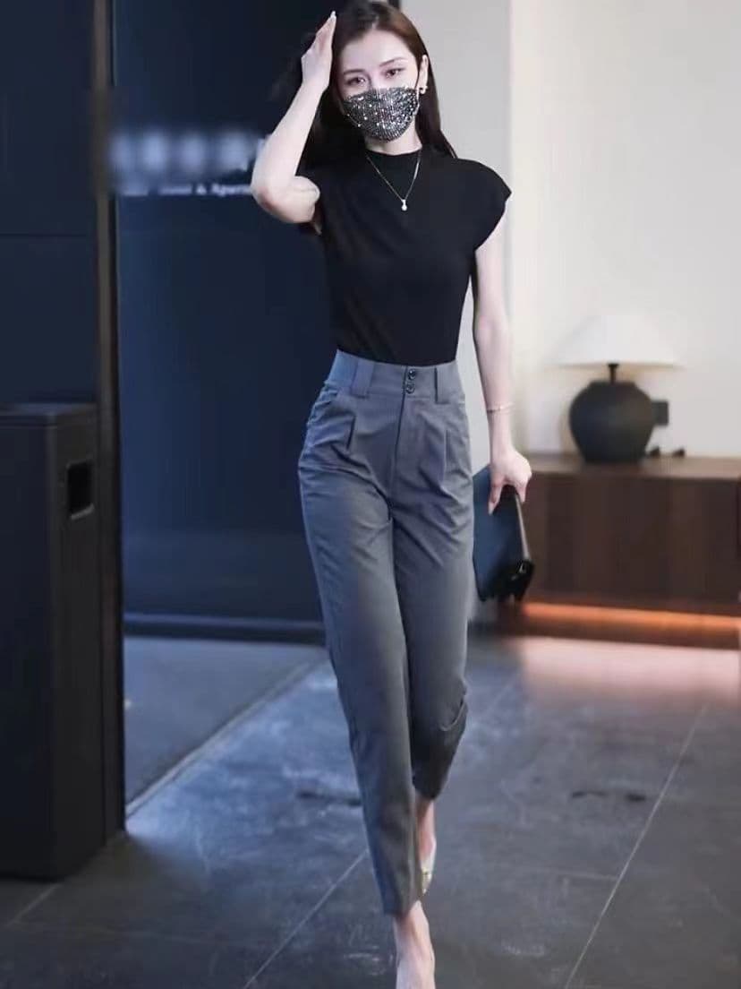 グレー パンツ ハイウエストフォーマルスラックス