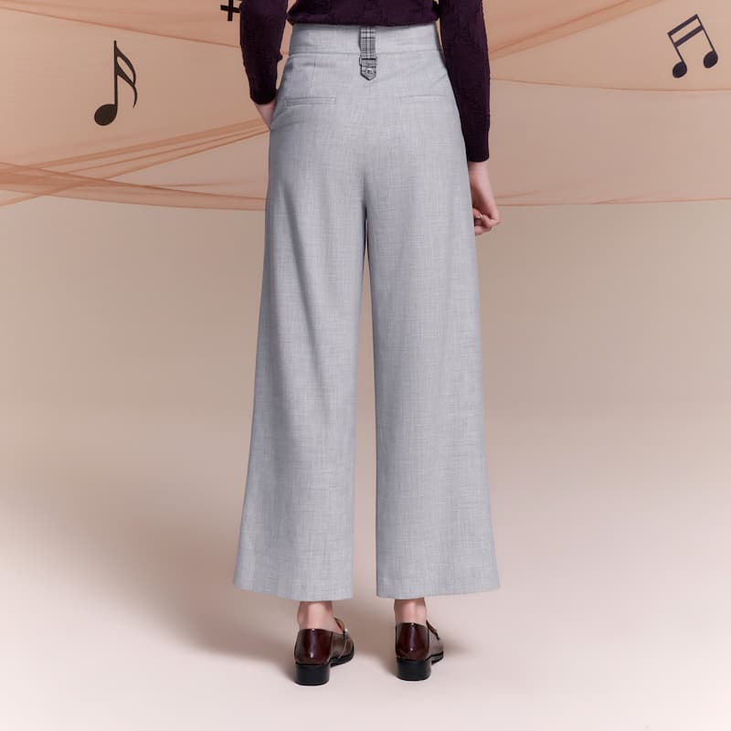 グレー パンツ ツイード装飾付きワイドスラックス