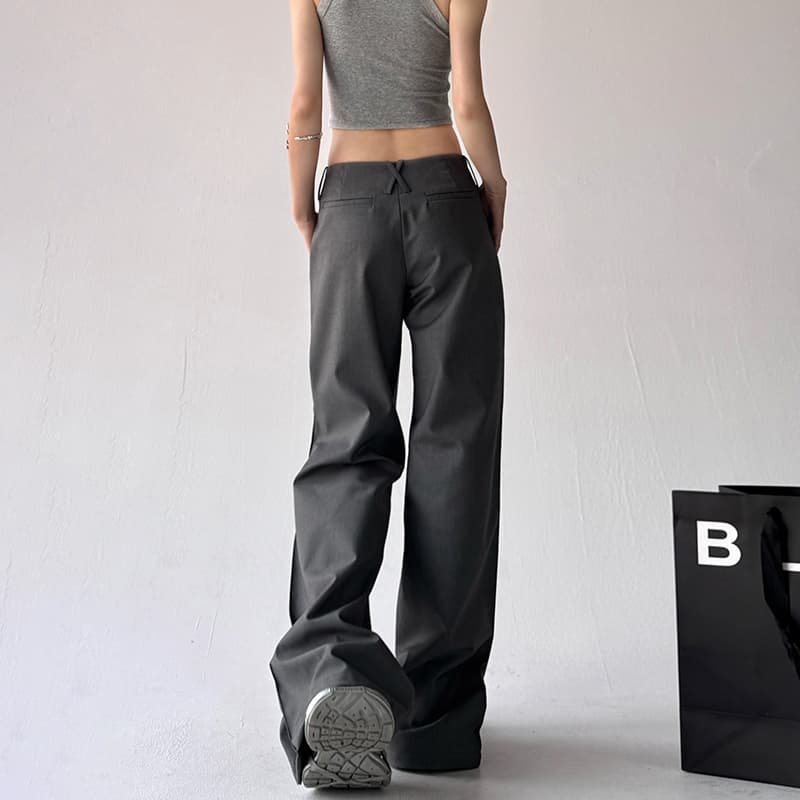 グレー パンツ ハイウエストストレートロングパンツ