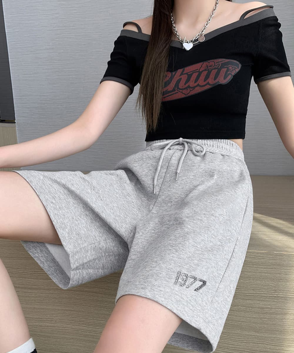 グレー パンツ グレー スウェット ハーフパンツ 韓国風ショートパンツ