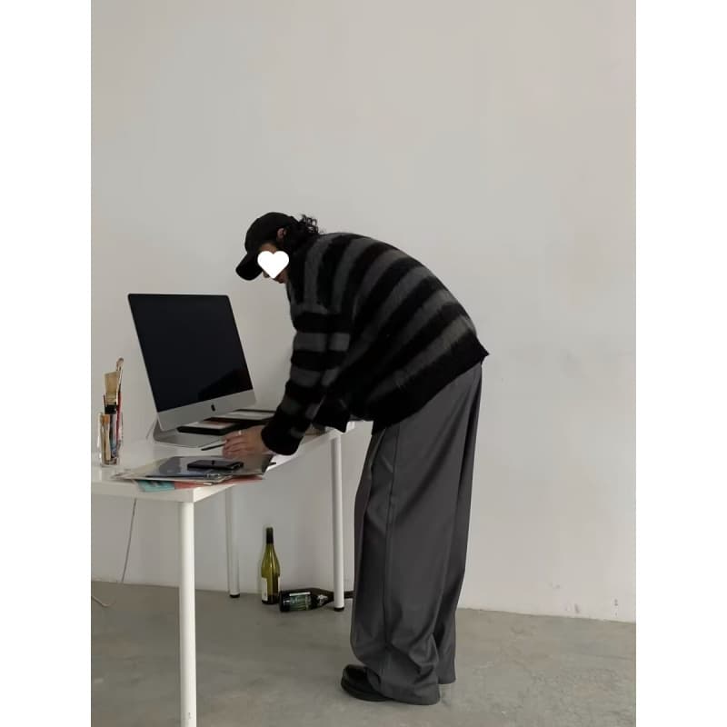 グレー パンツ タック入りワイドドレスパンツ