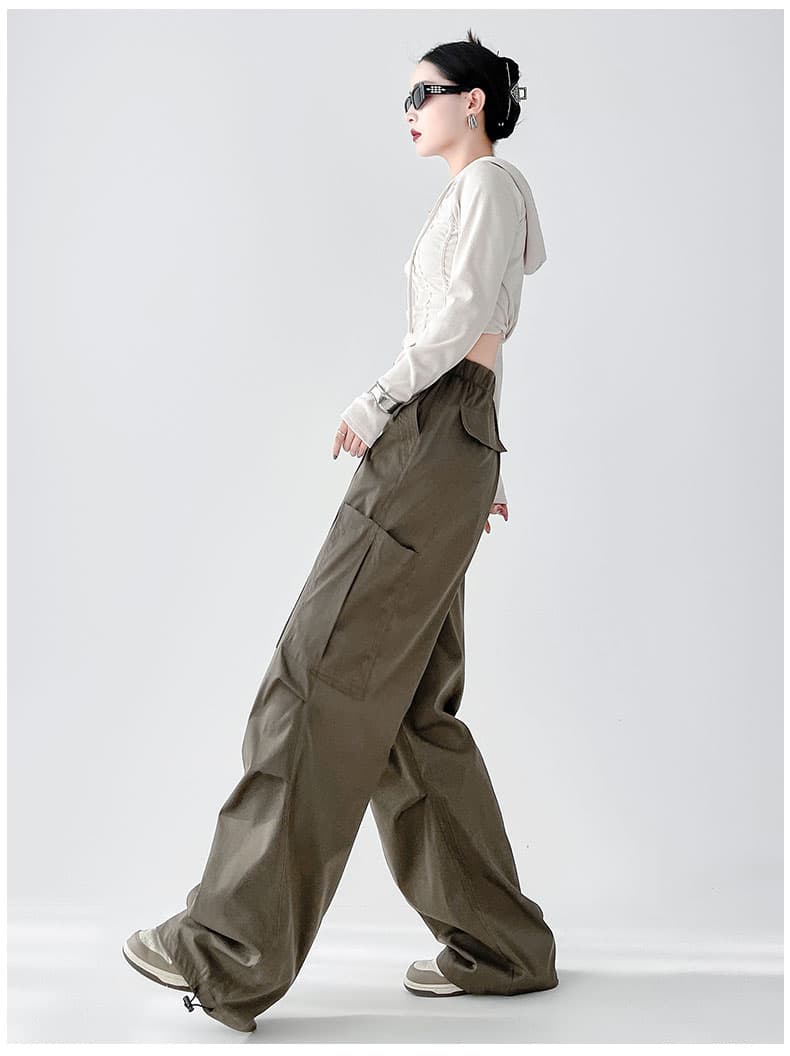 グレー パンツ ゆったりカーゴワイドパンツ