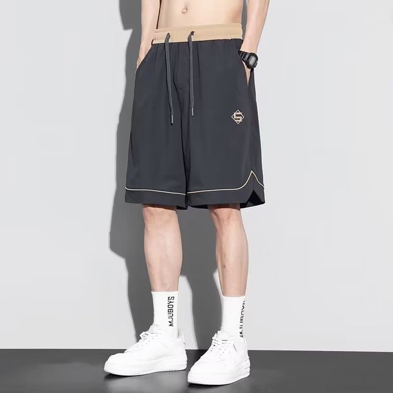 グレー パンツ ドローストリング リラックスハーフパンツ