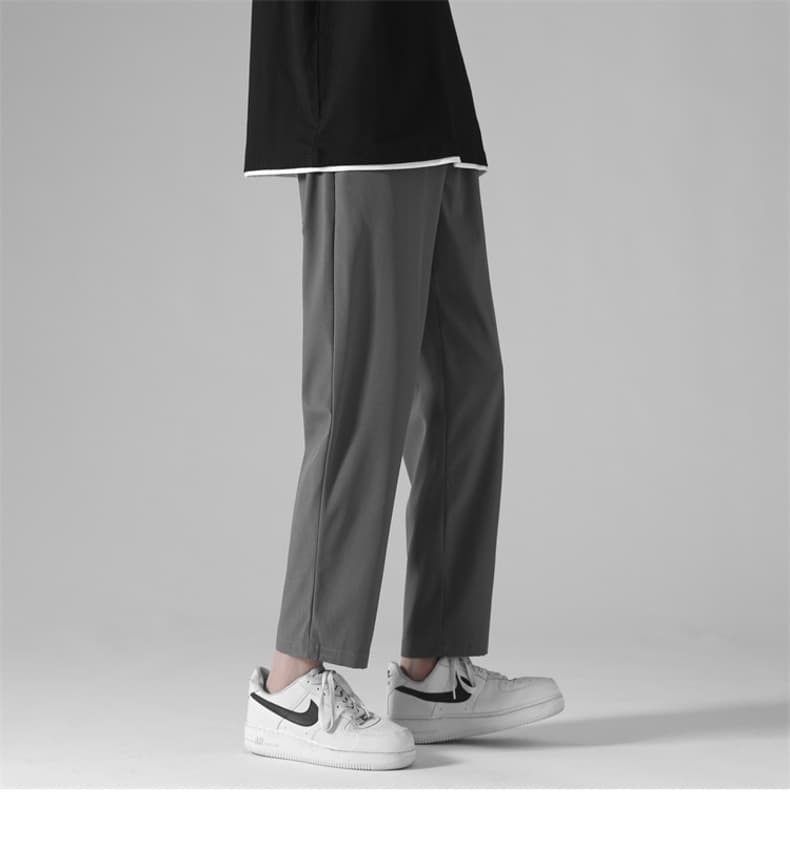 グレー パンツ シンプル タック デザイン パンツ