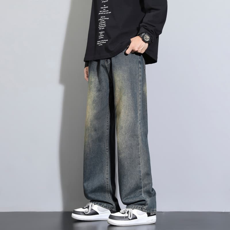 グレー パンツ ゆとりのある大人向けデニムパンツ