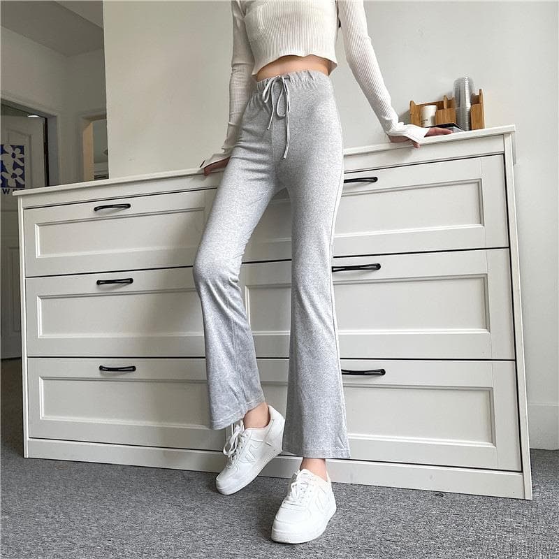 グレー パンツ ウエスト紐付き楽ちんルームパンツ