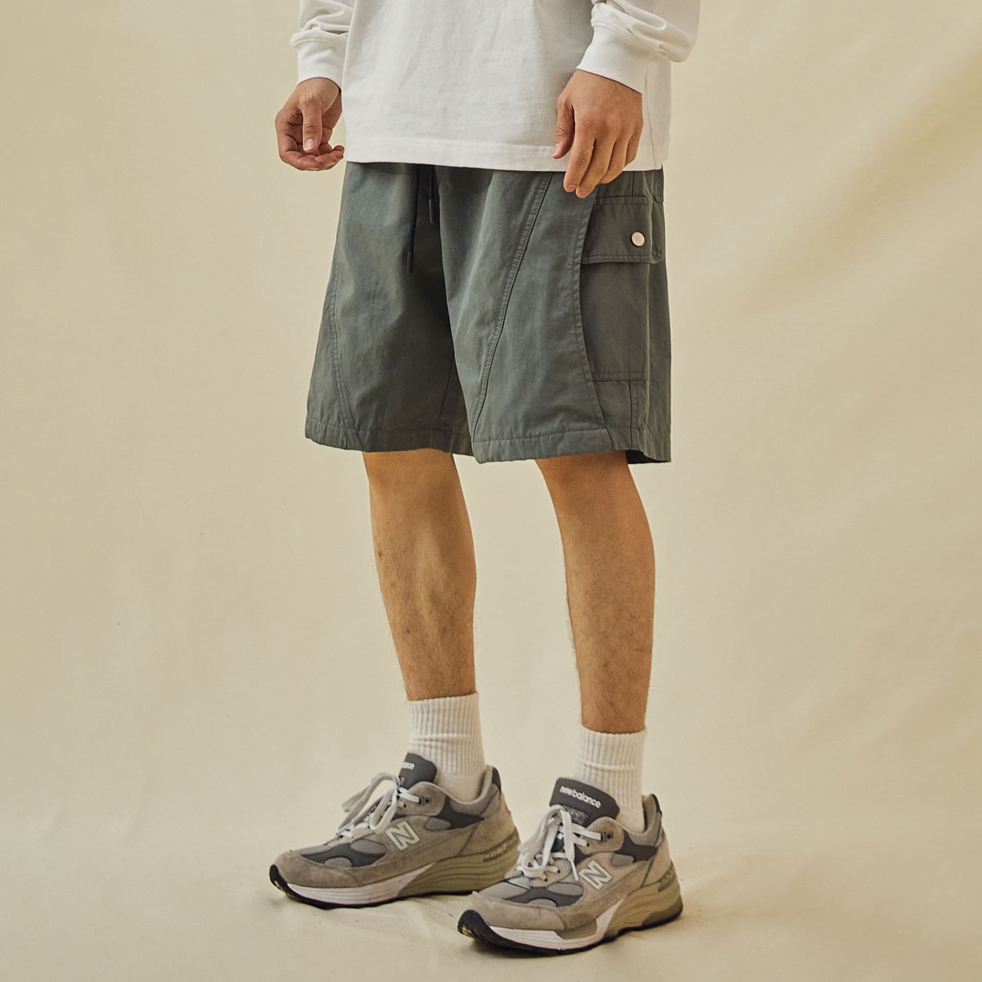 グレー パンツ リラックス カーゴ ショートパンツ