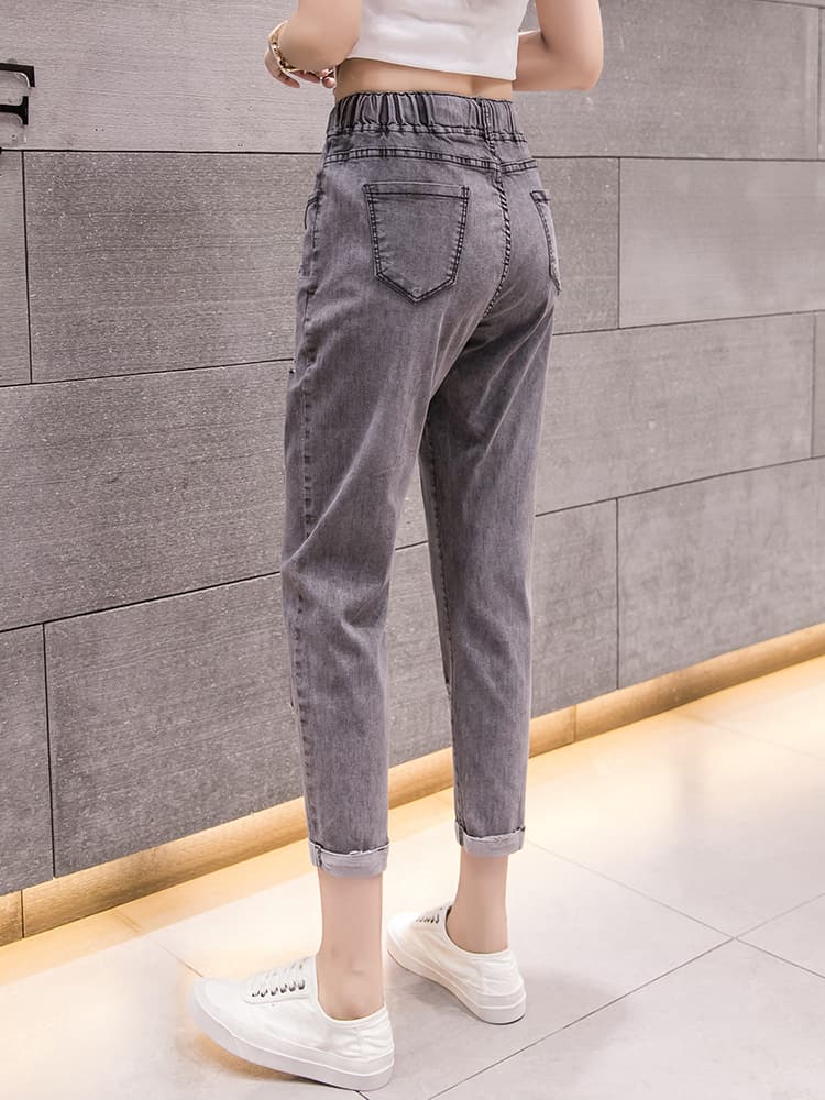 グレー パンツ ダメージ加工七分丈スキニーパンツ