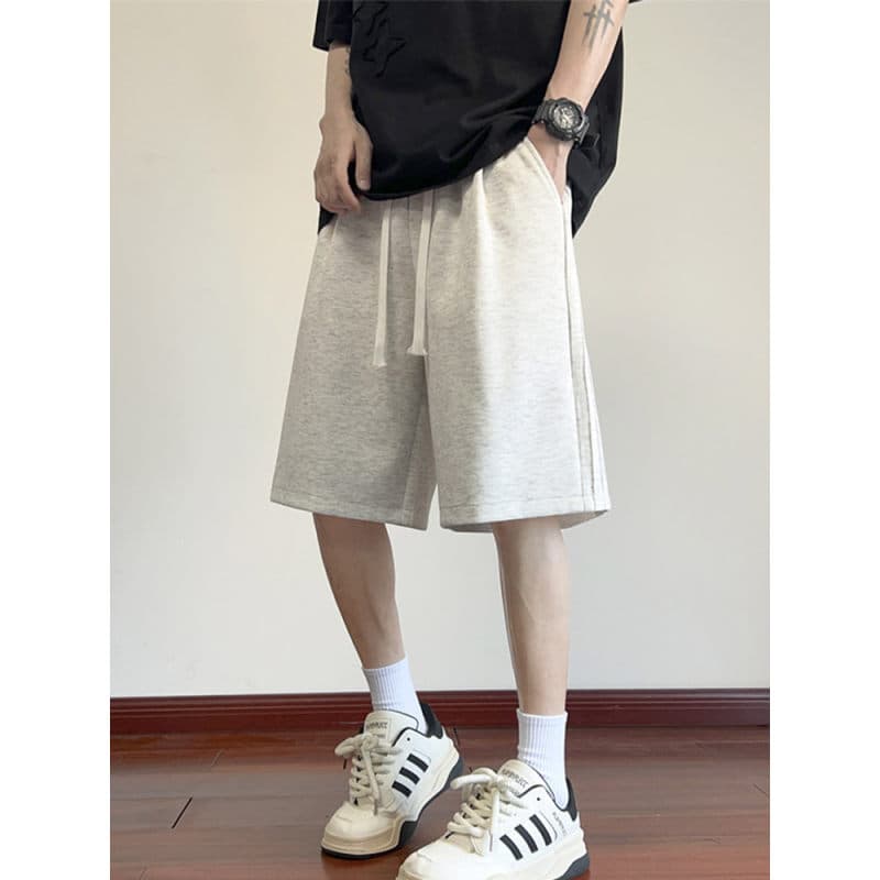 グレー パンツ サイドライン入りリラックスショートパンツ
