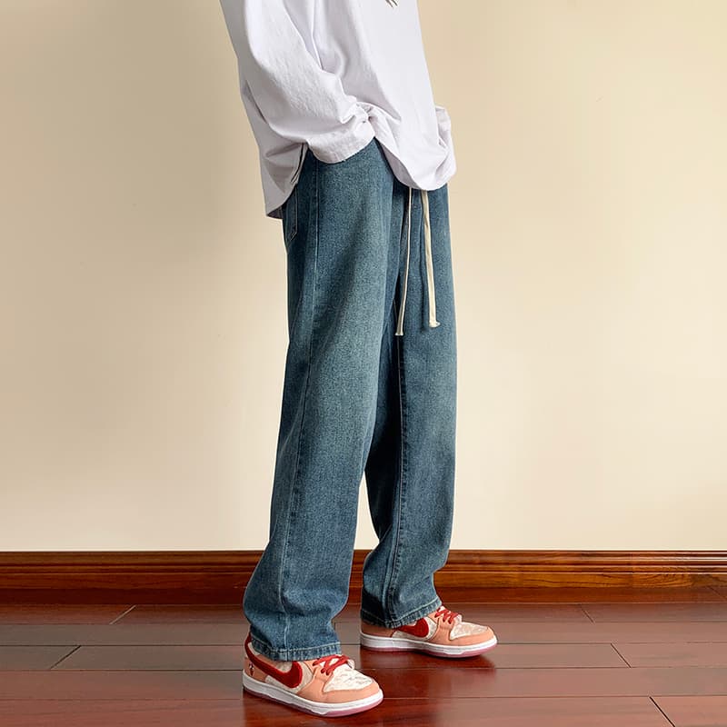 グレー パンツ ゆったりドローコード デニムパンツ