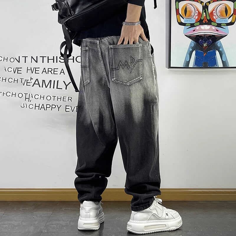 グレー パンツ グラデーション加工ワイドデニム